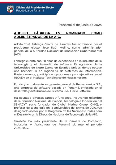 Adolfo Fábrega es designado como director de la AIG