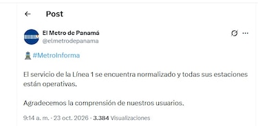 Retrasos masivos: Falla en el sistema eléctrico paralizó parcialmente tramos de la Línea 1 del Metro de Panamá