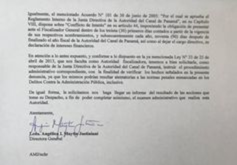 Antai pide al presidente de la ACP tomar acciones sobre Lourdes Castillo, por caso Pele System