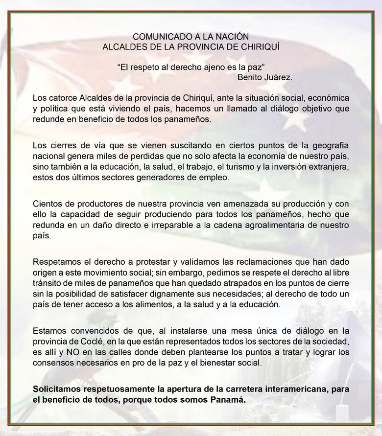 Reabren la Interamericana en Chiriquí; un grupo de la comarca Ngäbe-Buglé dice que mantendrá la vía abierta