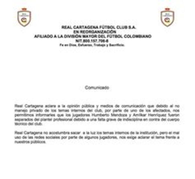 Separan a panameño Amílcar Henríquez del Real Cartagena