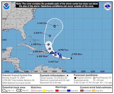 Tormenta tropical Ernesto comienza a afectar las Antillas Menores en su paso por el Caribe