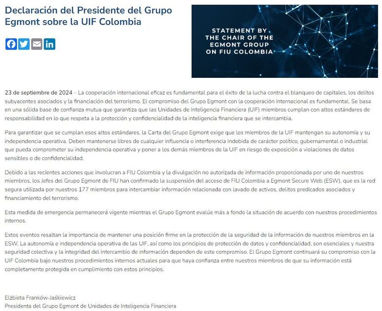 Grupo Egmont suspende a Colombia tras revelaciones de supuesta compra irregular del software Pegasus