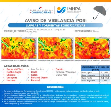 Emiten aviso de vigilancia por lluvias y tormentas a nivel nacional