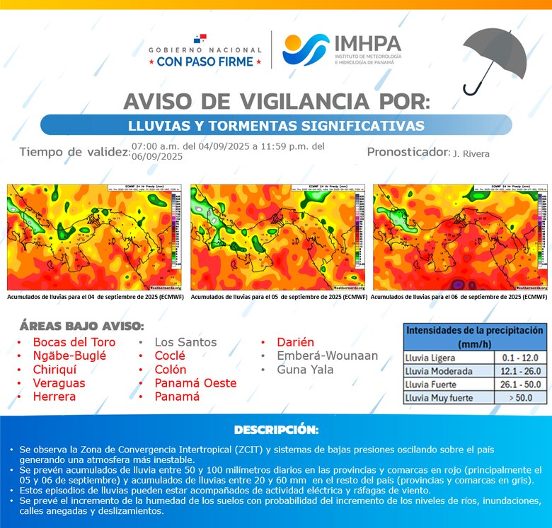 Emiten aviso de vigilancia por lluvias y tormentas a nivel nacional