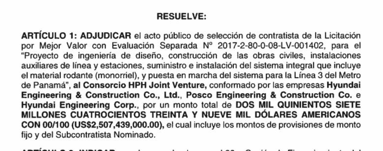 Metro de Panamá adjudica al consorcio coreano HPH el diseño y construcción de la Línea 3