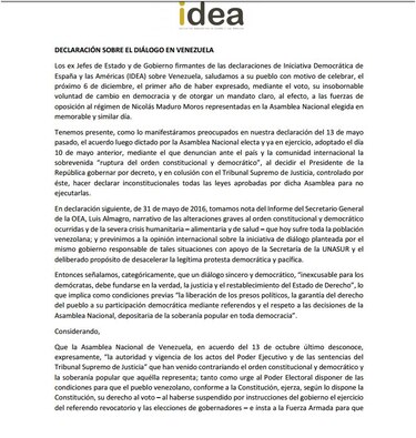 23 expresidentes solicitan a la OEA alternativas para restablecer democracia en Venezuela