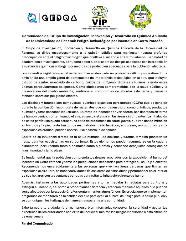 Humo tóxico sale de cerro Patacón y se desplaza lentamente por la ciudad