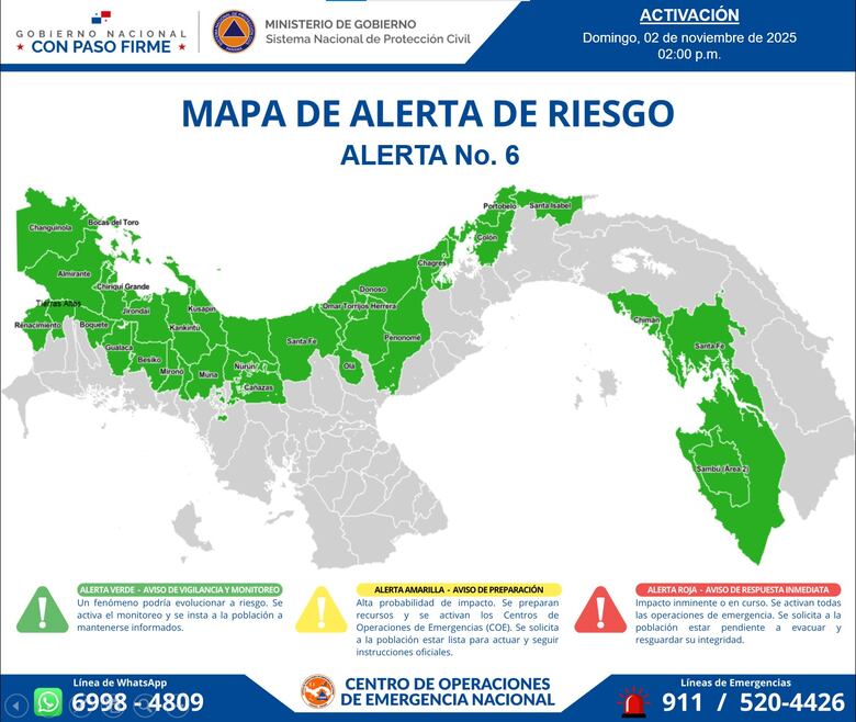 Sinaproc anuncia reducción del nivel de alerta en algunas regiones