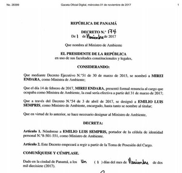 Oficializan designación de Emilio Sempris como ministro de Ambiente