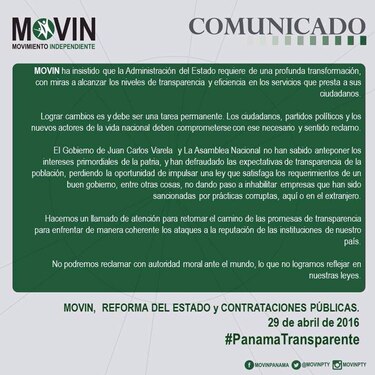 Movin: Gobierno y Asamblea 'han defraudado las expectativas de transparencia'