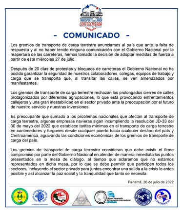 Transportistas de carga terrestre anuncia paro ante constantes cierres de vías