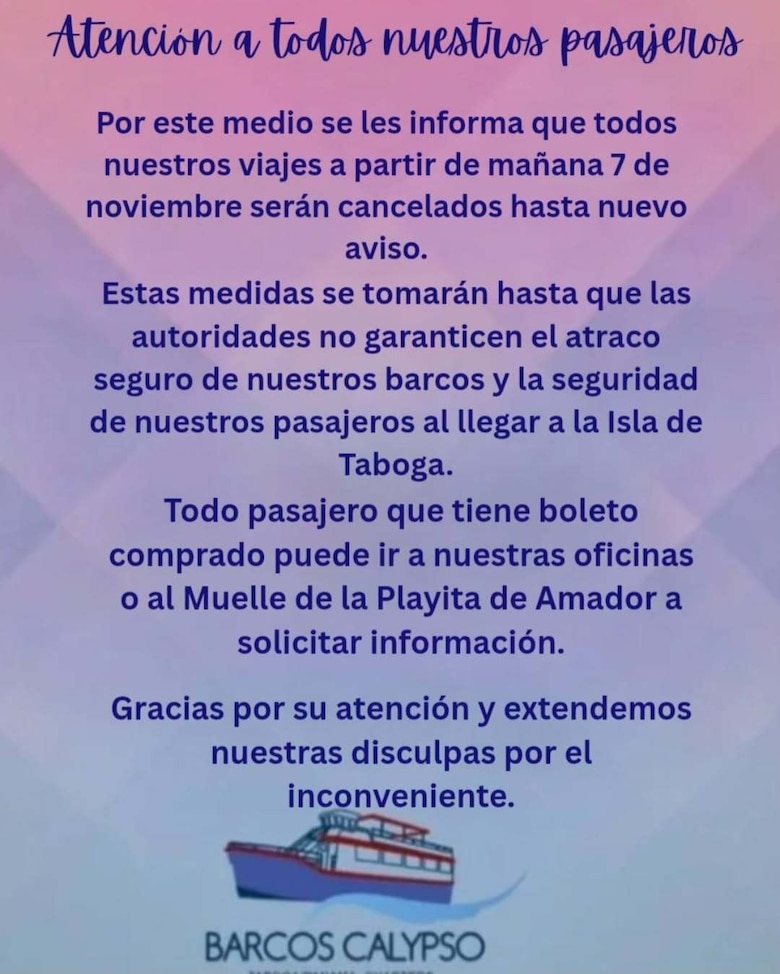 Transportistas suspenden viajes a Taboga; alegan falta de seguridad en el muelle tras protestas por alza de tarifas