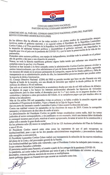 Reunión en el PRD para defender la gestión de Cortizo-Carrizo y rechazar los ‘ataques incisivos’ contra el gobierno