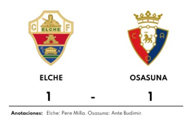 Elche y Osasuna comparten la misma cantidad de puntos