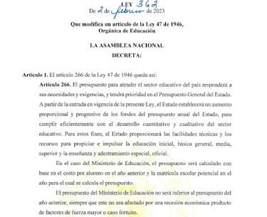 Gabinete autoriza modificar ley que fija 7% del PIB para educación en Panamá
