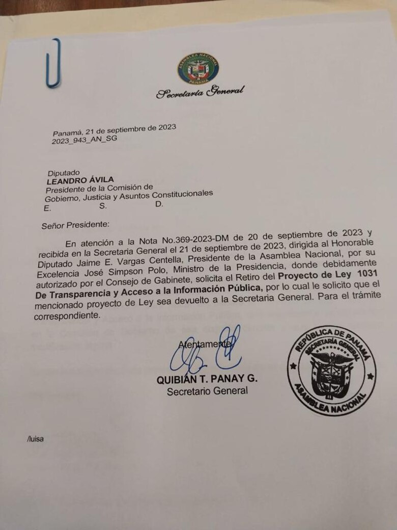 Comisión de Gobierno aprueba el retiro del proyecto que derogaba la ley de transparencia