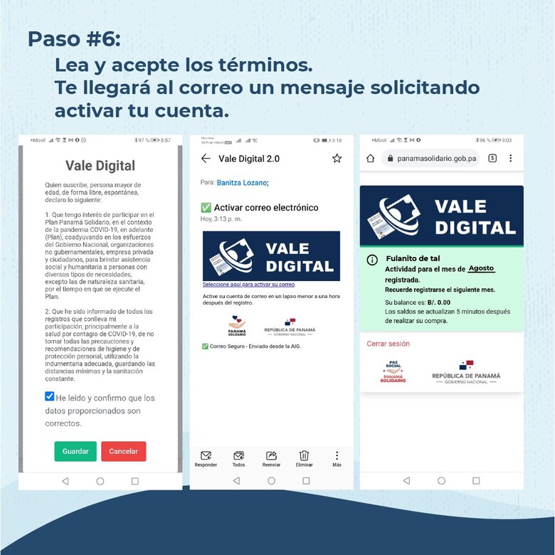 Estos son los seis pasos a seguir para recibir el Vale Digital dentro del plan Panamá Solidario