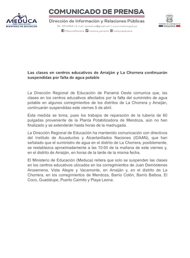 La Chorrera: acaba reparación de línea; planta potabilizadora de Mendoza trabaja al 100%