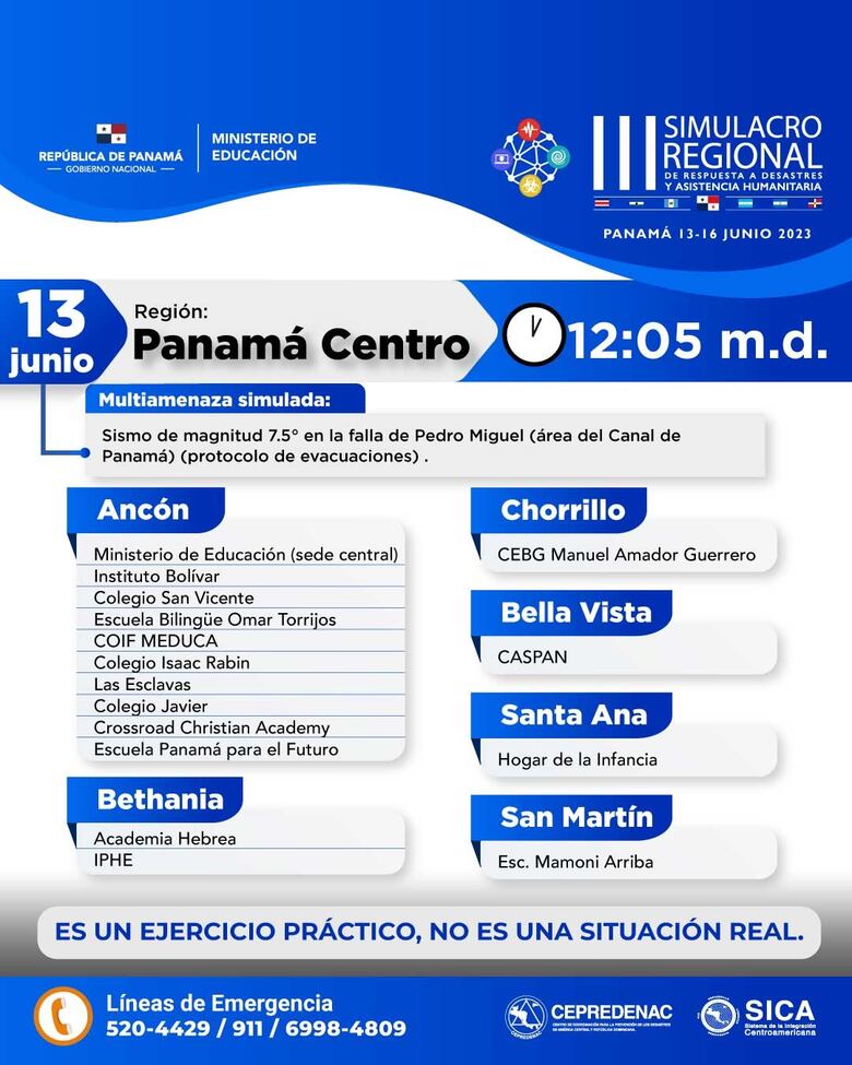 Simulacro regional de respuesta a desastres no afectará jornada laboral ni educativa