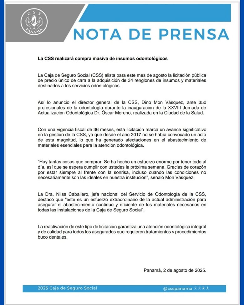 Tras ocho años, la CSS reactivará compras masivas de insumos odontológicos