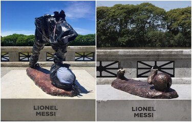Otra vez vandalizaron la estatua de Messi