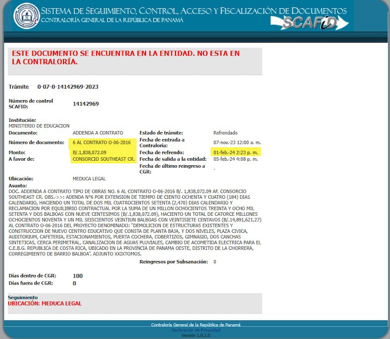 Contralor Solís se deslinda de pago de $1.8 millones a contratista y culpa al Ejecutivo