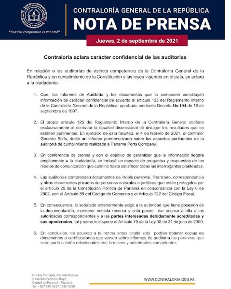 Panama Ports: Gerardo Solís avaló la auditoría, pero el contralor Flores dice que nunca se refrendó