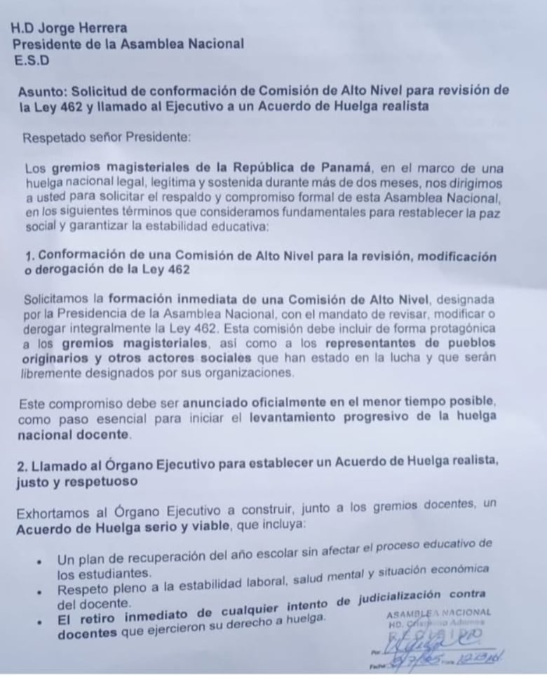 Docentes y Asamblea Nacional dialogan por el fin de huelga, proponen retorno a clases con garantías laborales