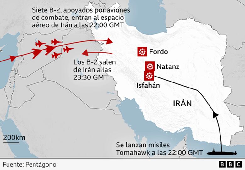 Los mapas y gráficos que muestran cómo fue ‘Martillo de Medianoche’, la operación militar de Estados Unidos contra Irán