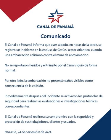 Canal de Panamá: colisión de embarcación no afectó el tránsito por la vía interoceánica
