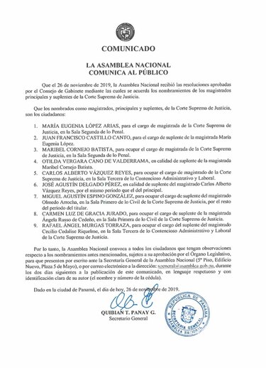 Ciudadanos tendrán dos días para presentar observaciones sobre magistrados designados