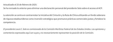 Sola cambia declaraciones después de ser desmentido por la Autoridad del Canal