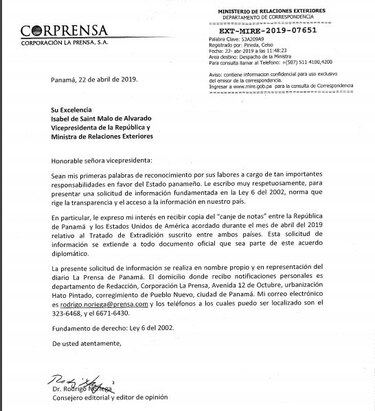 Cancillería: Canje de notas sobre tratado de extradición fue iniciativa de Estados Unidos