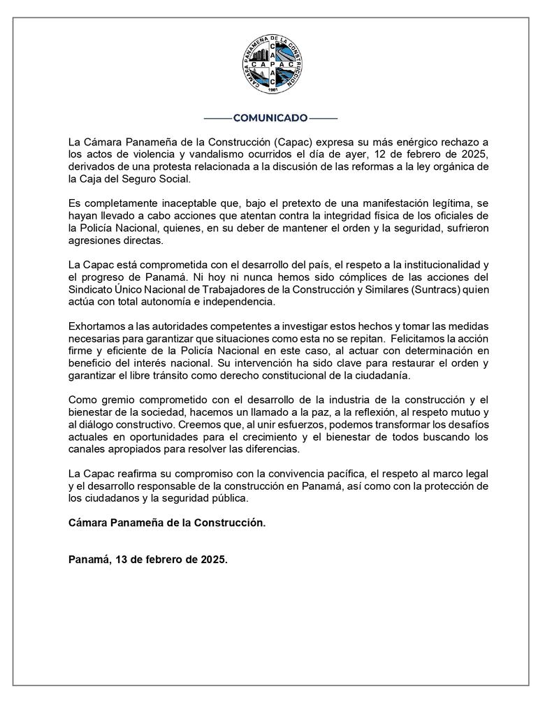 Capac le responde a Mulino: ‘Ni hoy ni nunca hemos sido cómplices de las acciones del Suntracs’