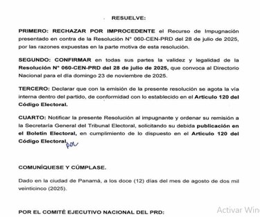 CEN del PRD rechaza impugnación y mantiene convocatoria al Directorio Nacional en noviembre