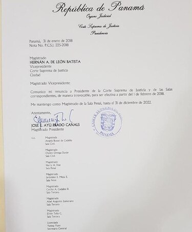 Hernán De León es el presidente encargado de la Corte, luego de la renuncia a dicho cargo de Ayú Prado