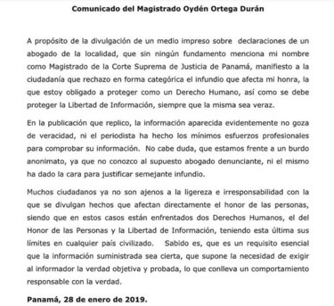 Magistrado Oydén Ortega sobre revelaciones de Janio Lescure: yo no conozco al supuesto abogado denunciante