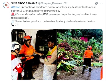 27 familias afectadas por intensas lluvias que causaron inundaciones en Portobelo