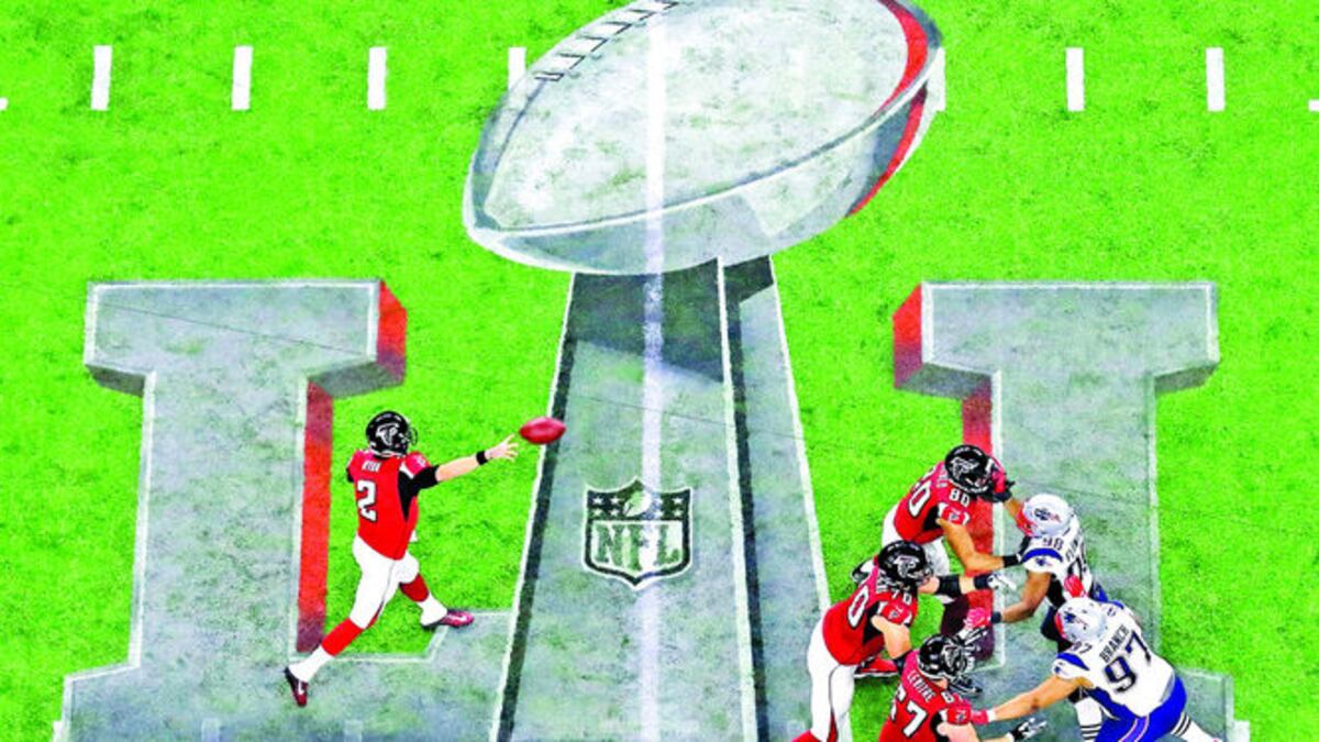 El ‘quarterback’ Matt Ryan, de los Falcons, recibe protección de su equipo.AP