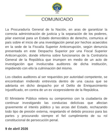 Procuraduría investiga irrupción de funcionarios de la Contraloría en entrevistas a auditores del caso Carrizo