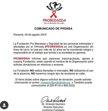 Probidsida alerta sobre personas inescrupulosas que piden donaciones en su nombre