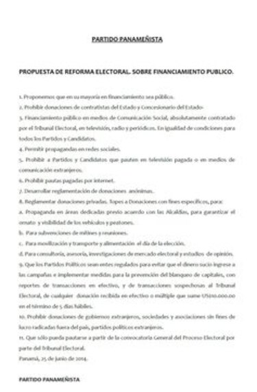 Panameñistas proponen que 'en su mayoría' el financiamiento en política sea público