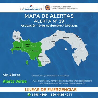 Autoridades bajan a alerta verde en Chiriquí, Bocas del Toro y la comarca Ngäbe Buglé tras mejora climática