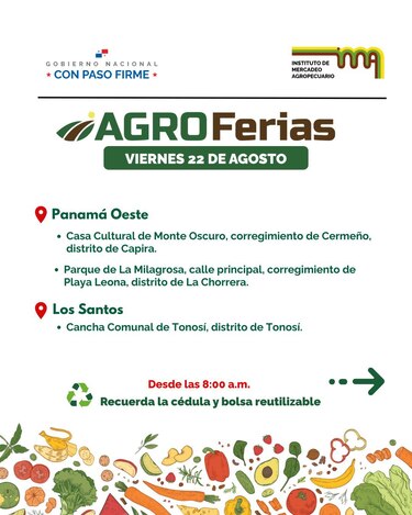 Agroferias del IMA se realizarán este 22 de agosto en varias provincias