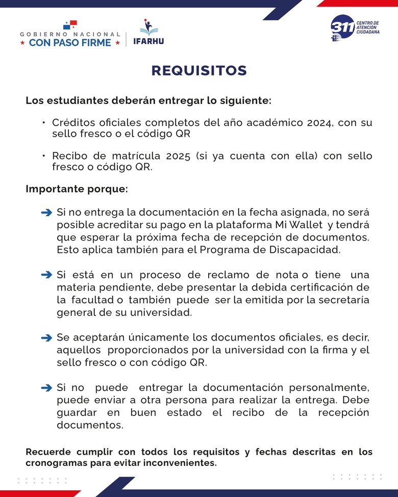 Ifarhu inicia el lunes la fase de recepción de documentos para estudiantes universitarios becados