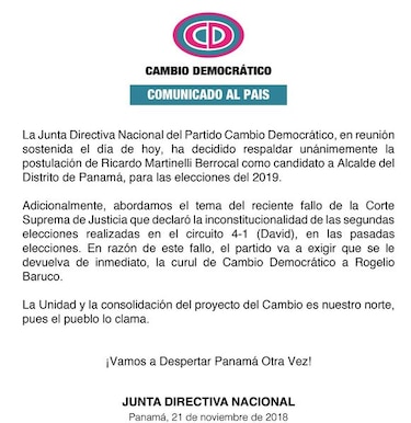 CD postulará a Martinelli como candidato a la Alcaldía de Panamá