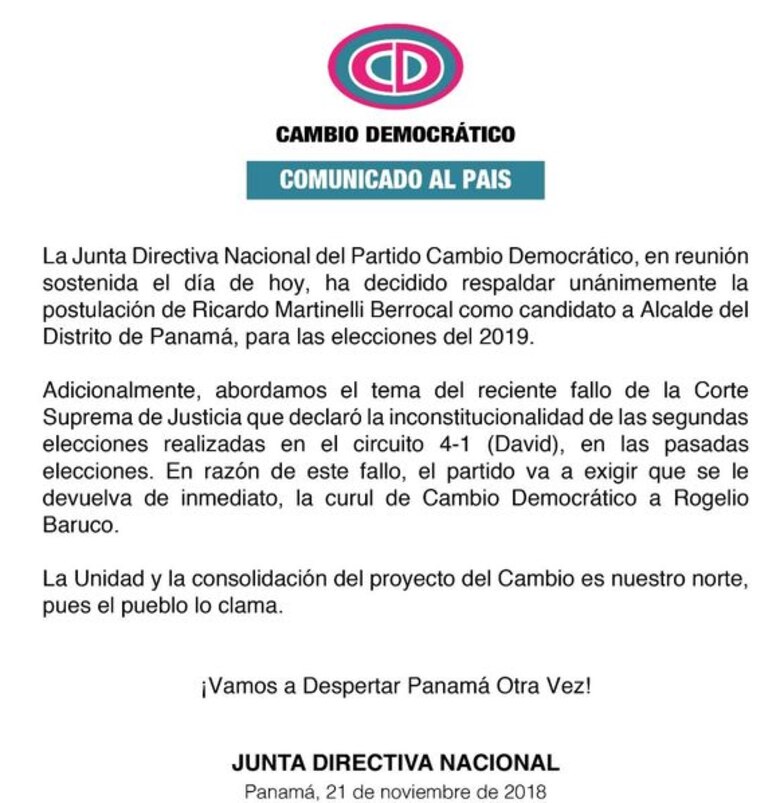 CD postulará a Martinelli como candidato a la Alcaldía de Panamá