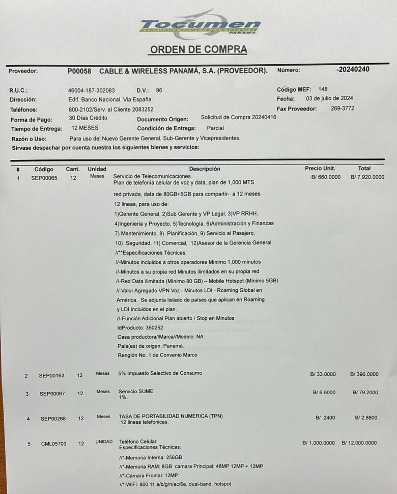 Tocumen gastó $20,398 en iPhones y telefonía para el gerente José Ruiz y altos funcionarios de la terminal