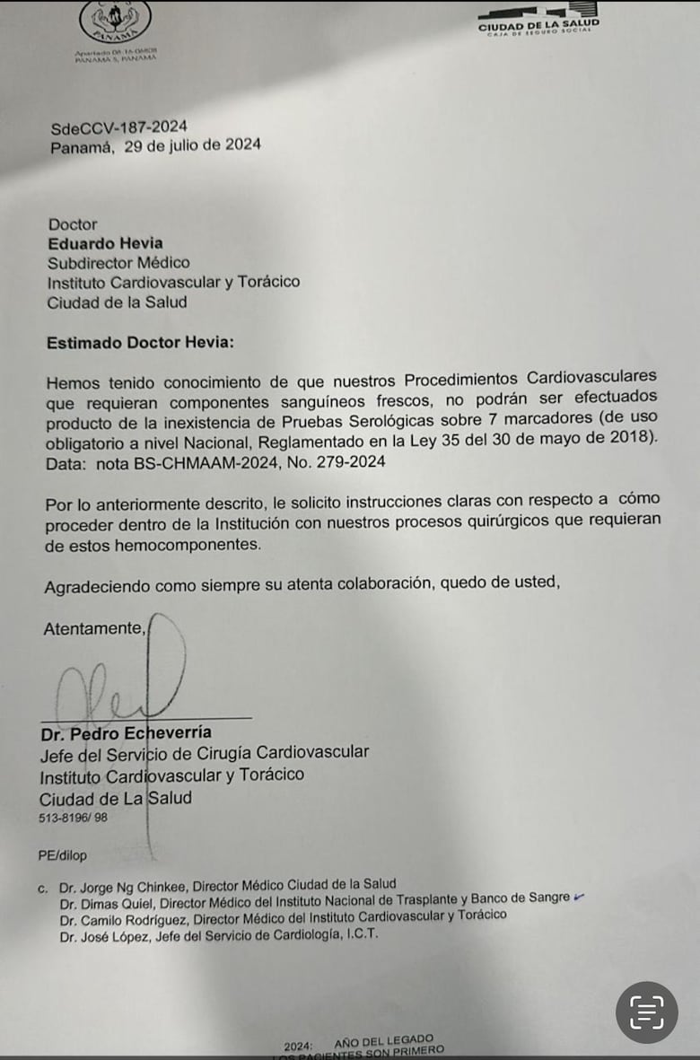 Cirugías suspendidas por falta de pruebas de VIH y hepatitis B y C en el Instituto Cardiovascular